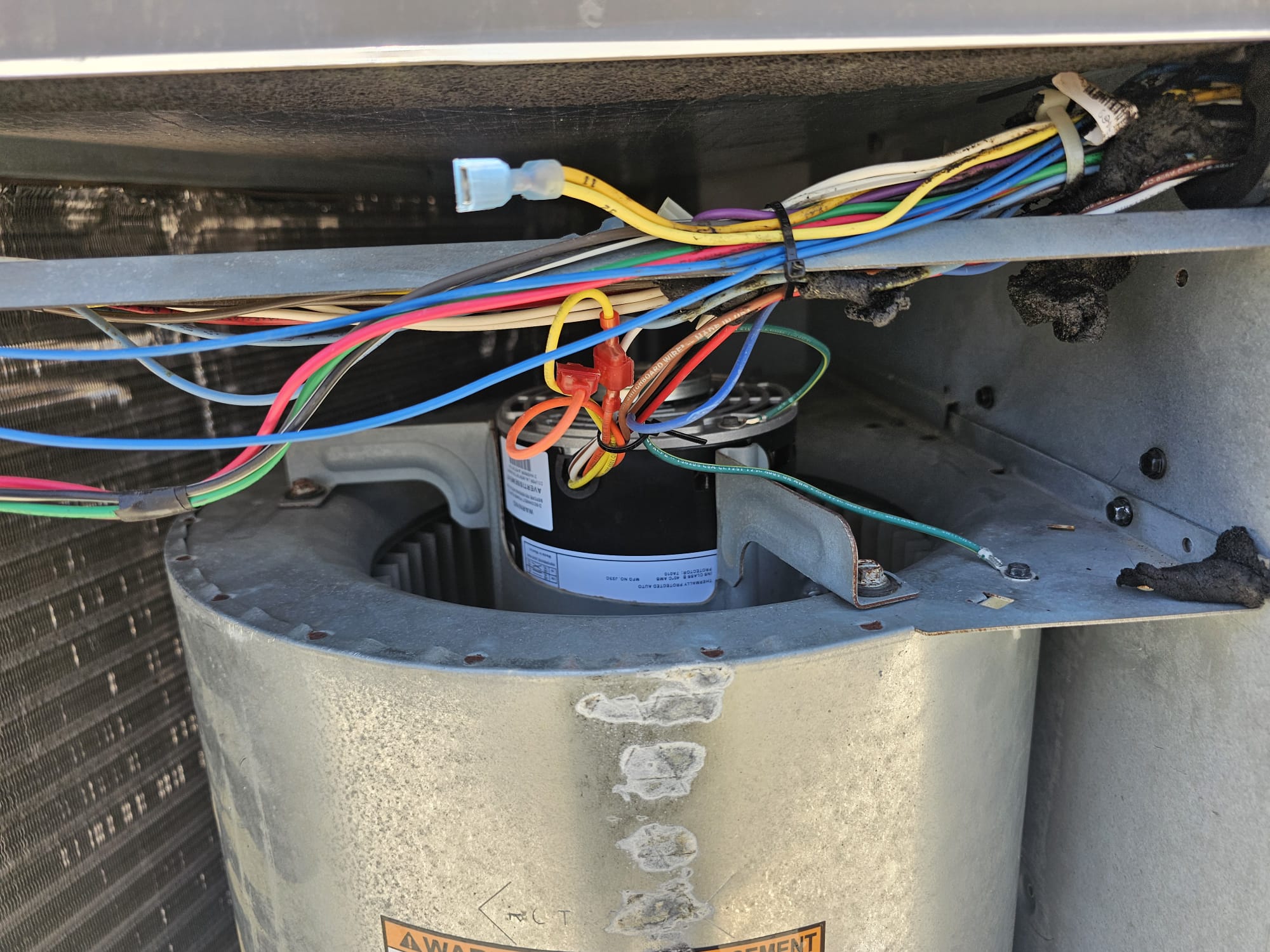 Motor soplador y cableado dentro de una unidad HVAC
